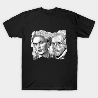 Frida Kahlo and Van Gogh Black and White 3 T-Shirt